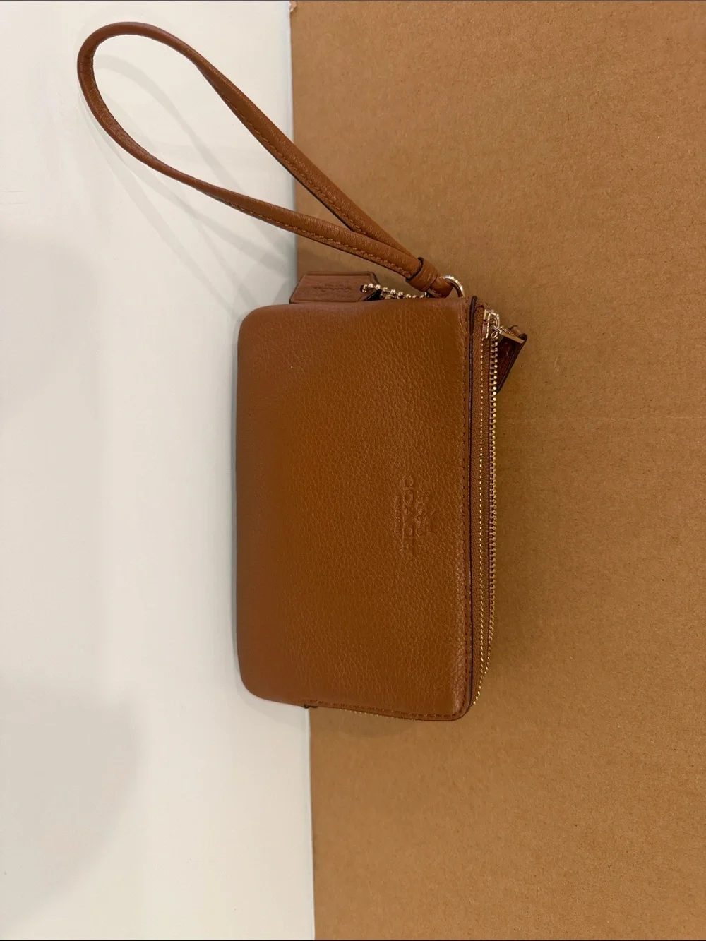 Coach Tan Pebble Leather Wristlet Wallet